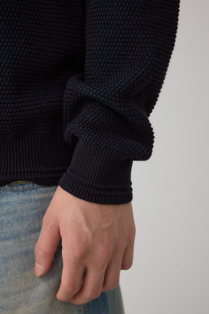 ハニカムクルーネックニット BLK M