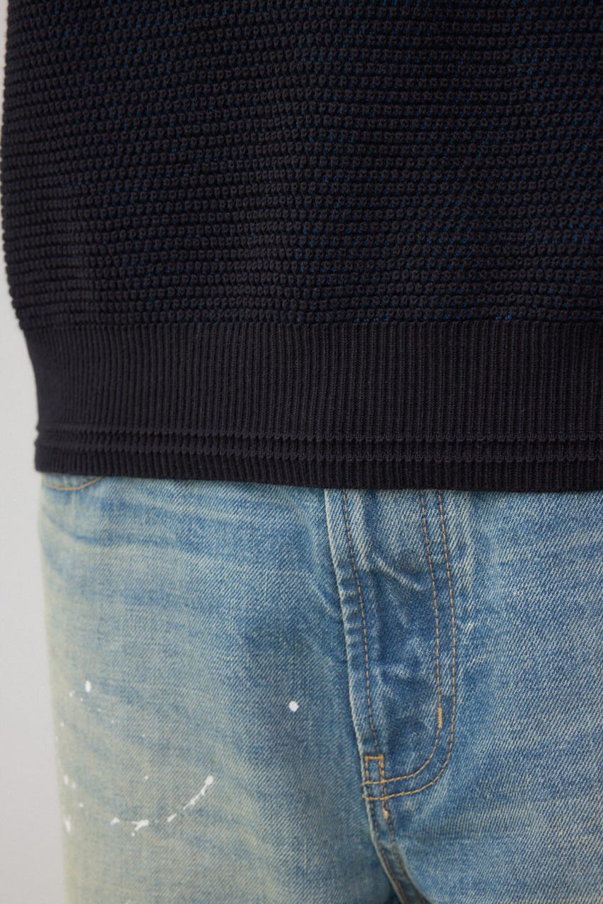 ハニカムクルーネックニット BLK M