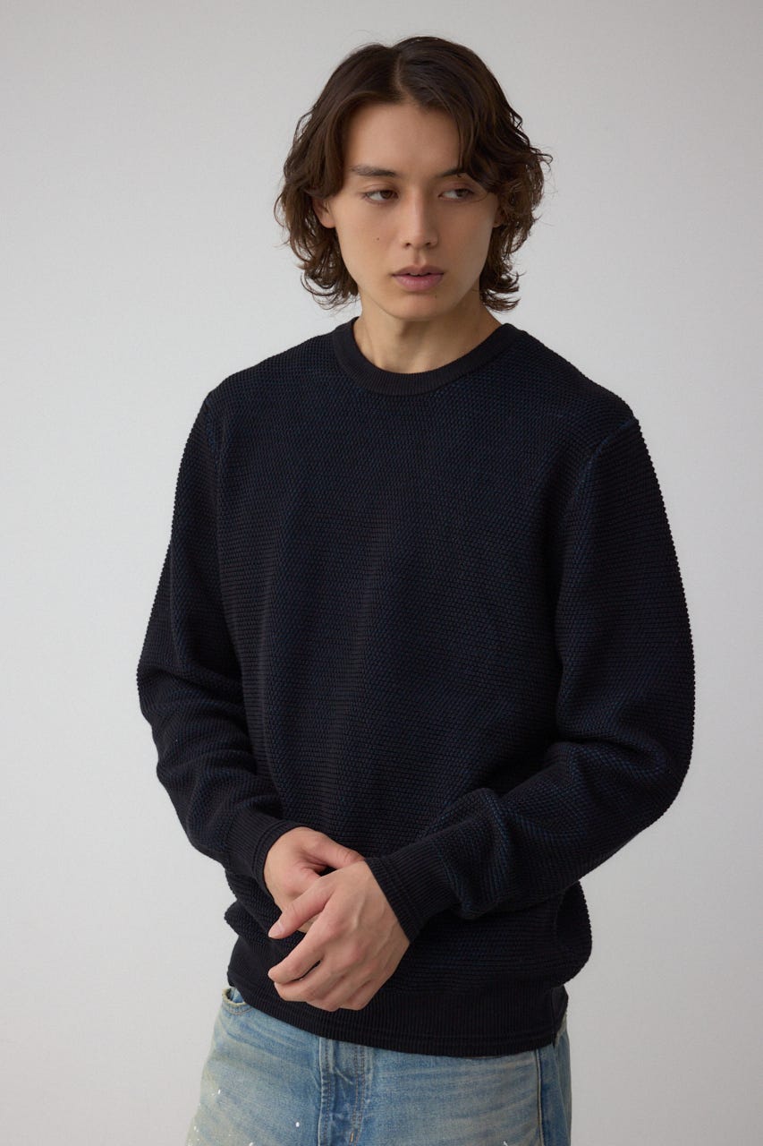 ハニカムクルーネックニット BLK M
