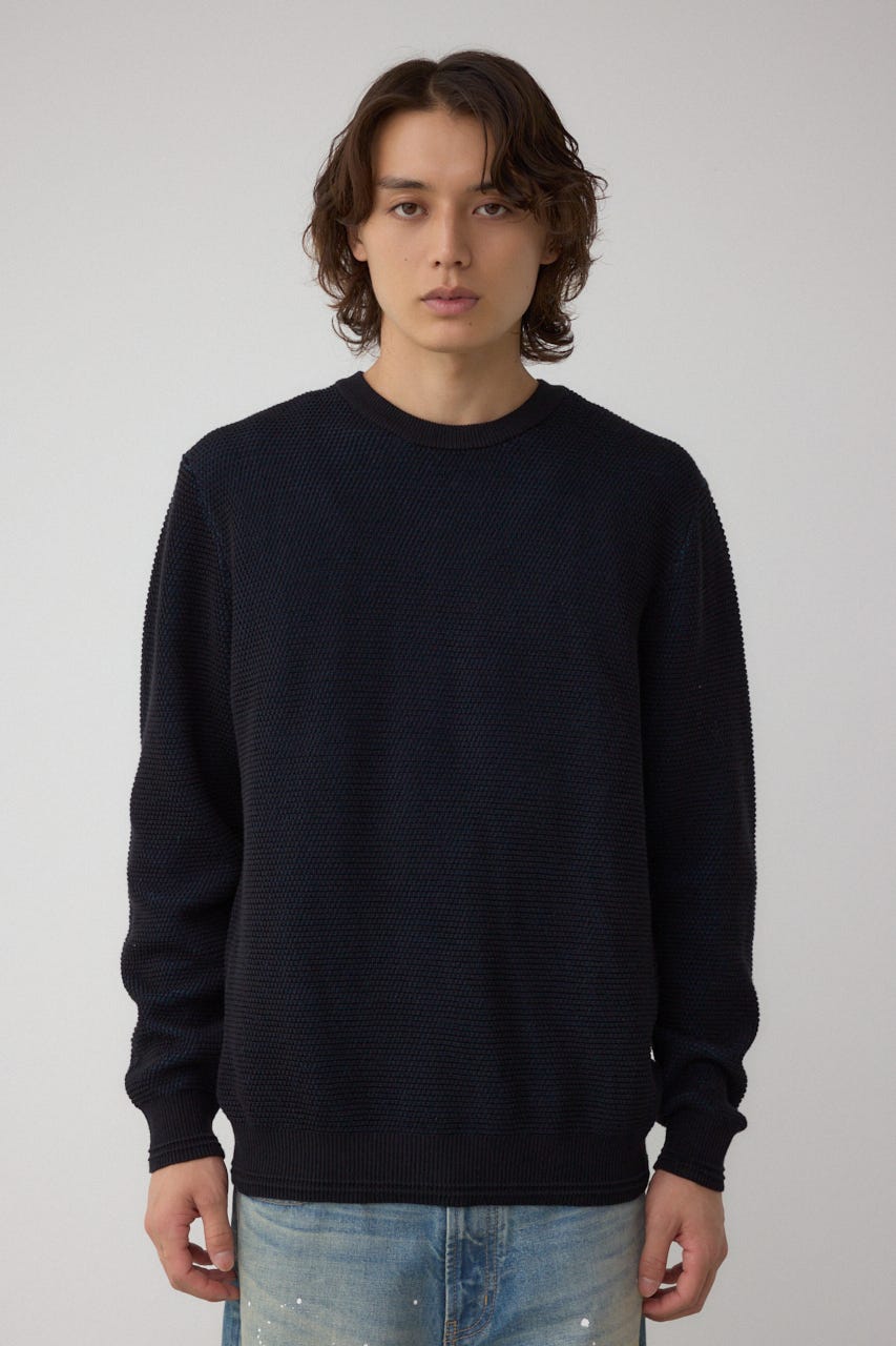 ハニカムクルーネックニット BLK M