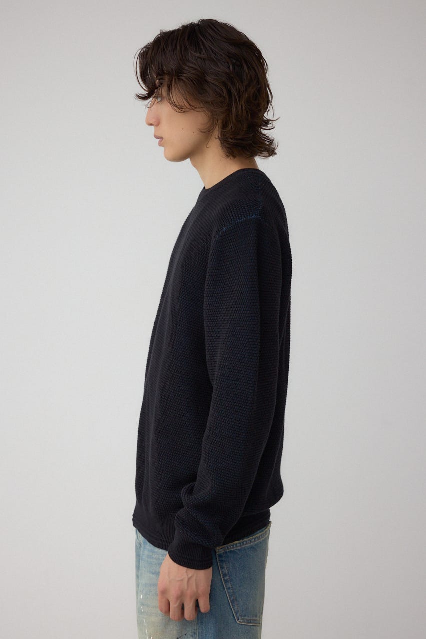 ハニカムクルーネックニット BLK M