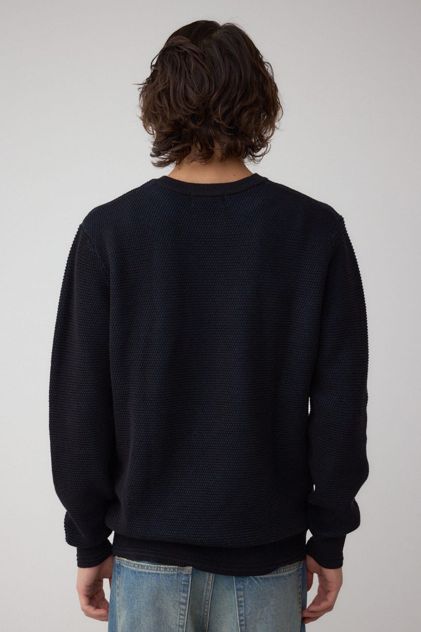 ハニカムクルーネックニット BLK M