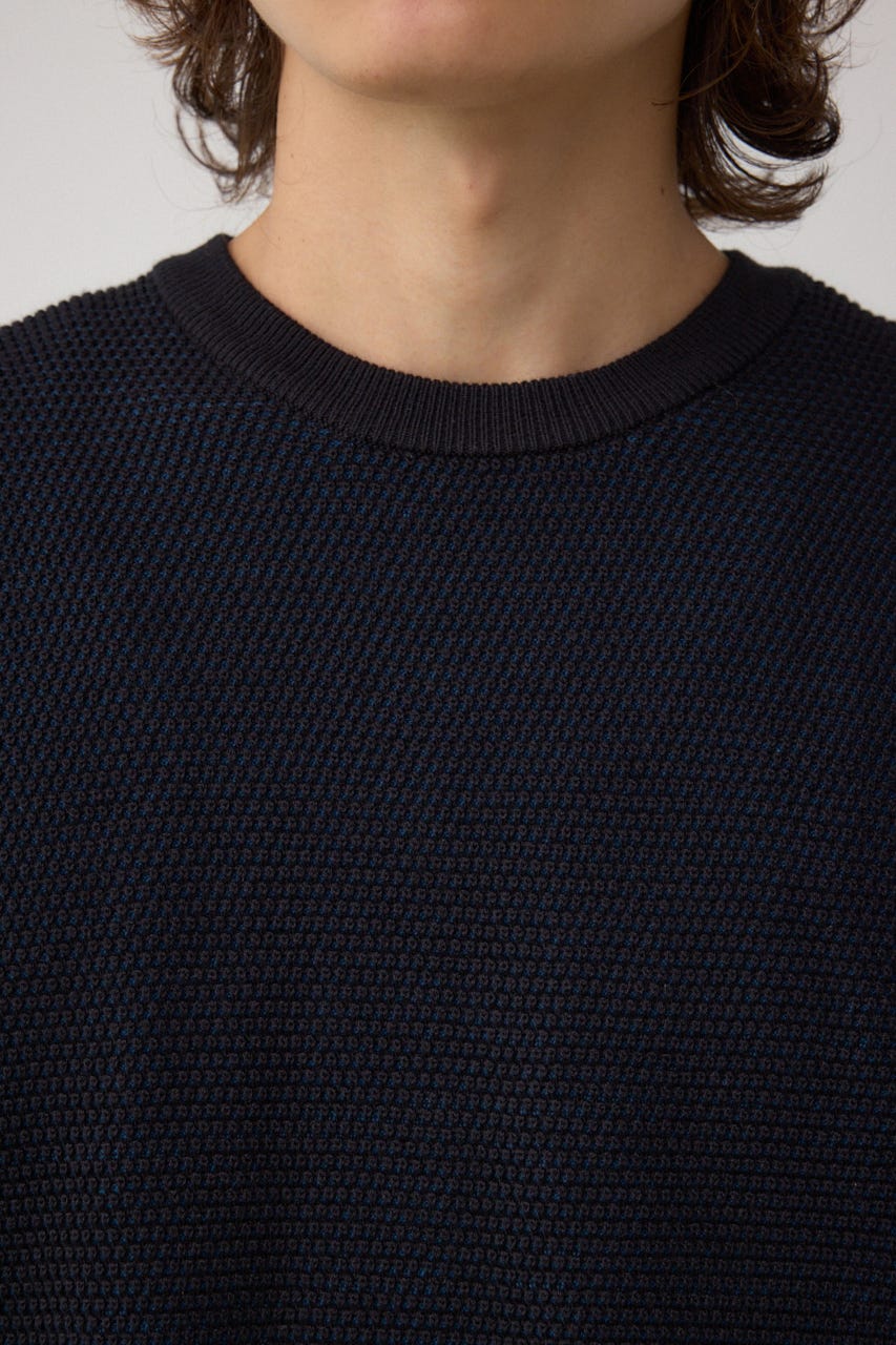 ハニカムクルーネックニット BLK M