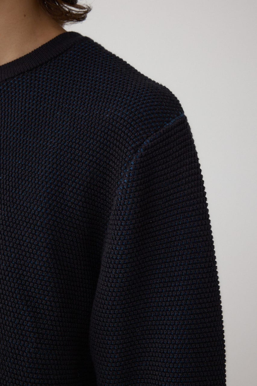 ハニカムクルーネックニット BLK M