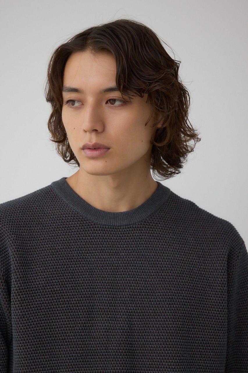 ハニカムクルーネックニット GRY L