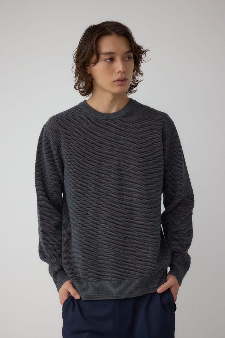 ハニカムクルーネックニット GRY L