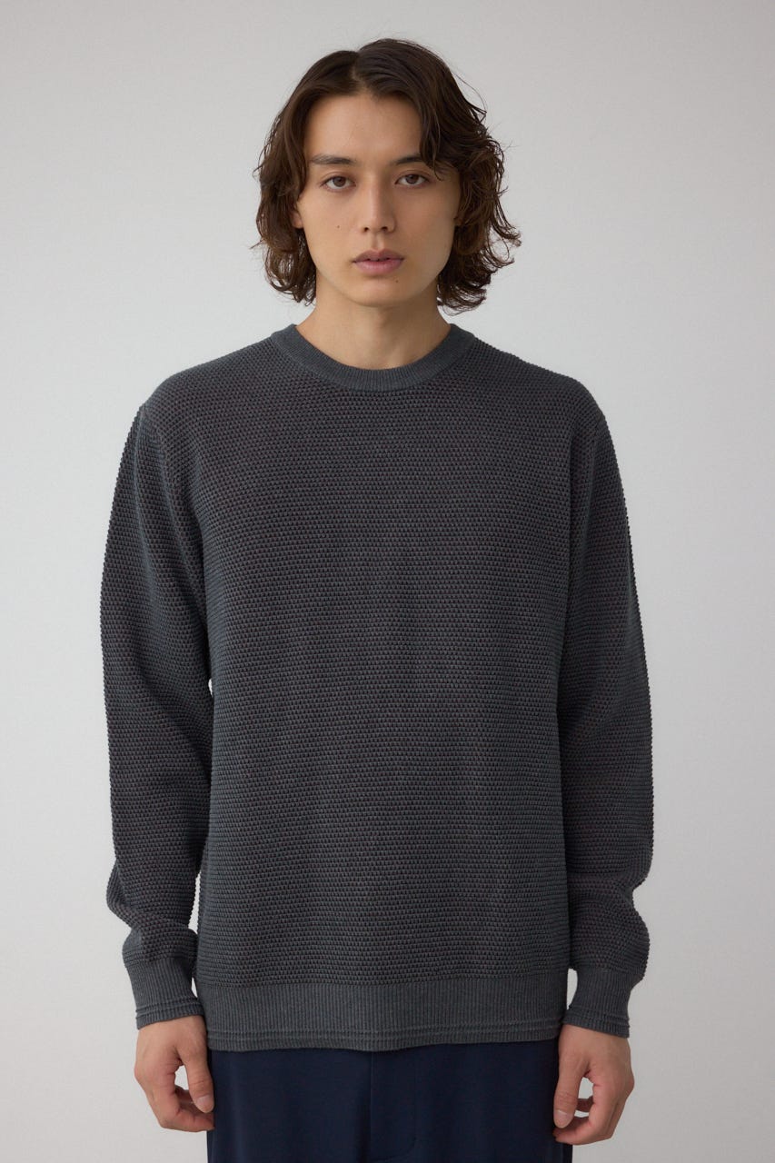 ハニカムクルーネックニット GRY L