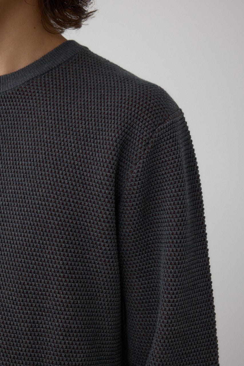 ハニカムクルーネックニット GRY L