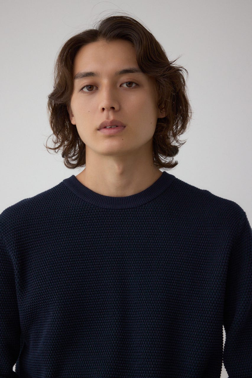 ハニカムクルーネックニット NVY M