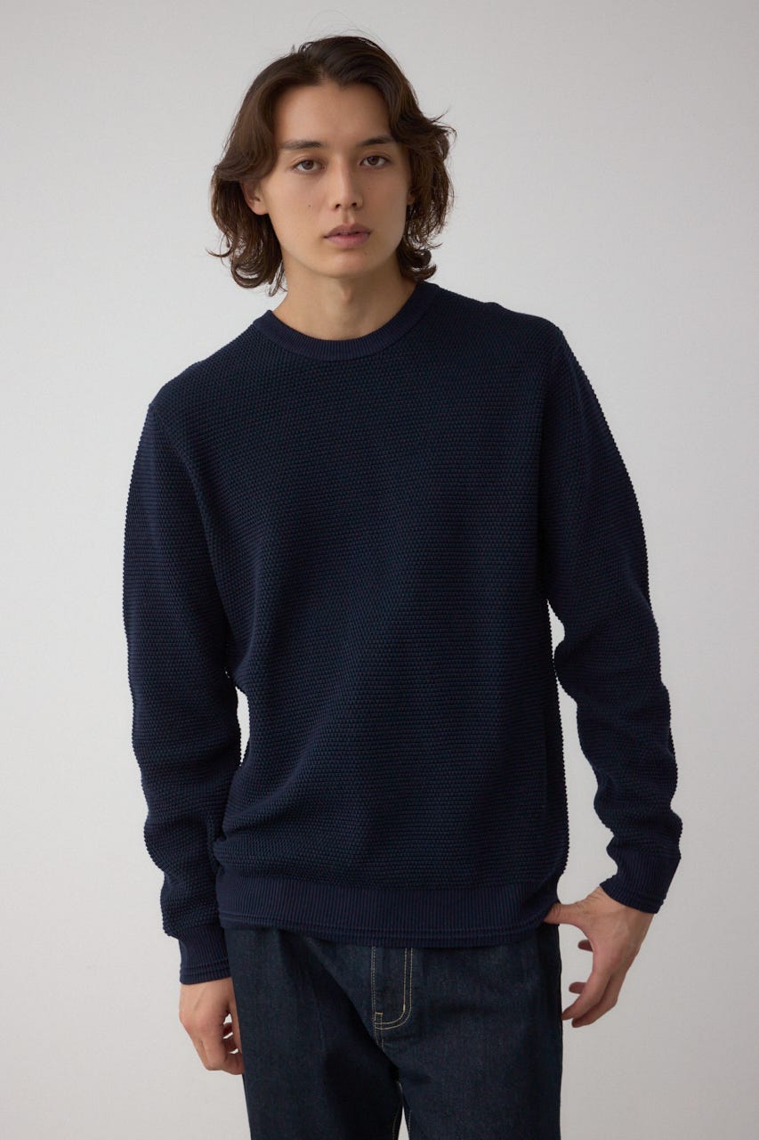 ハニカムクルーネックニット NVY M