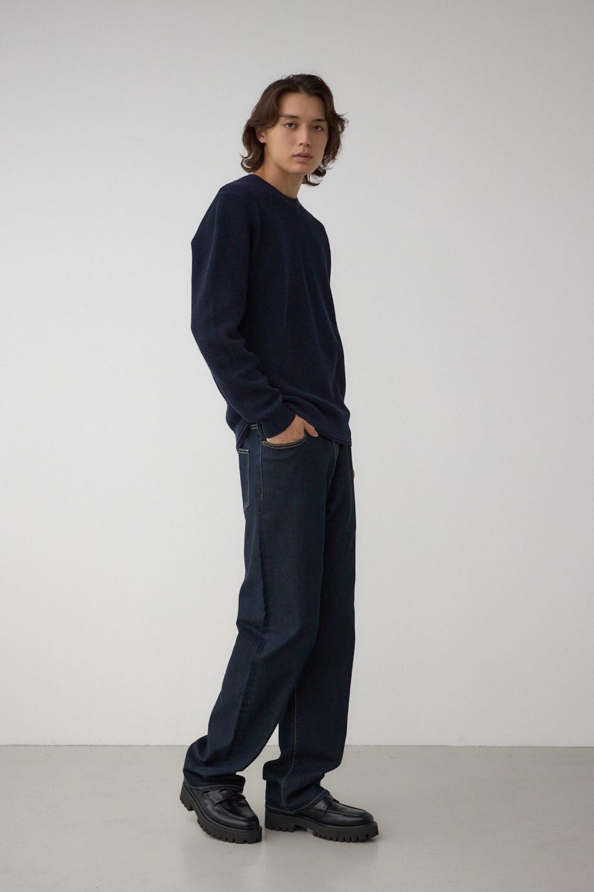 ハニカムクルーネックニット NVY M