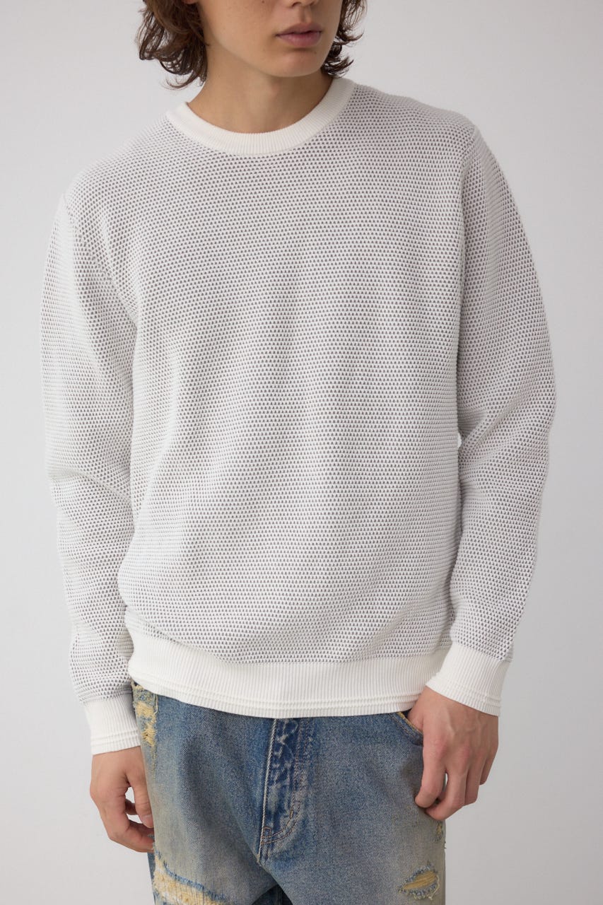 ハニカムクルーネックニット O/WHT M