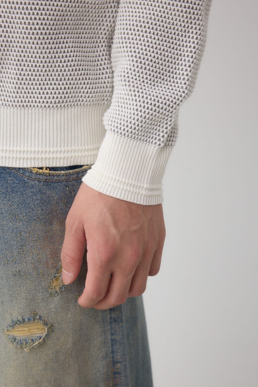 ハニカムクルーネックニット O/WHT M