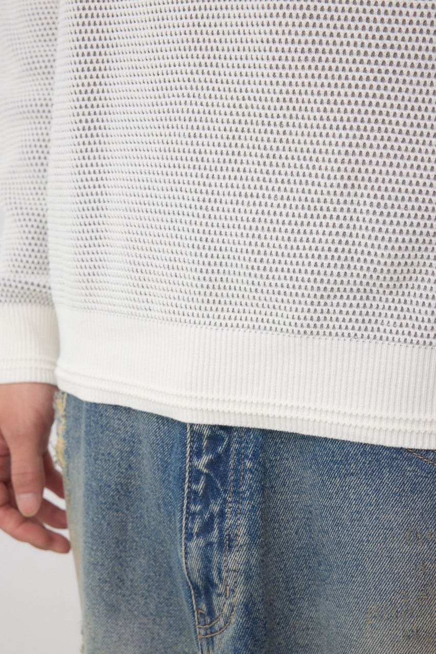 ハニカムクルーネックニット O/WHT M