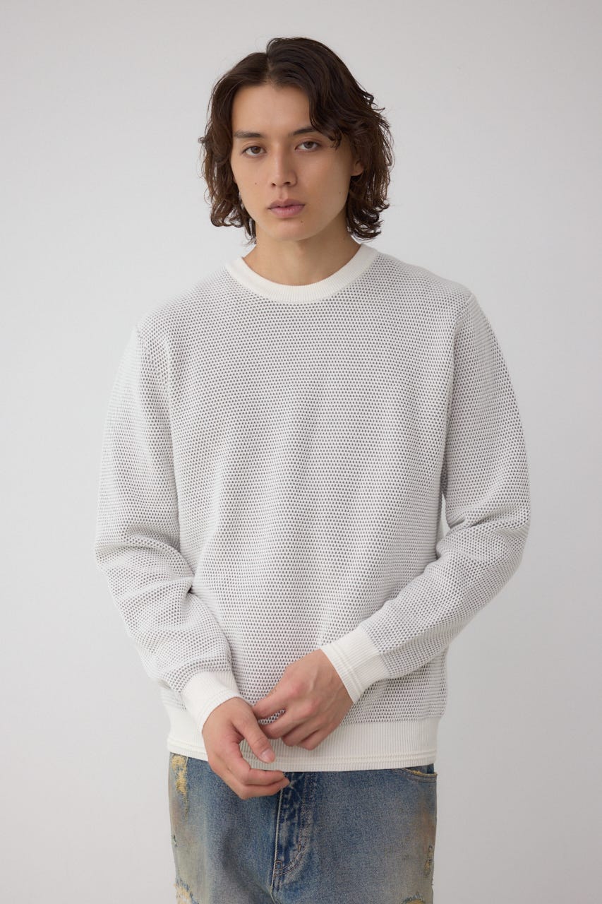 ハニカムクルーネックニット O/WHT M