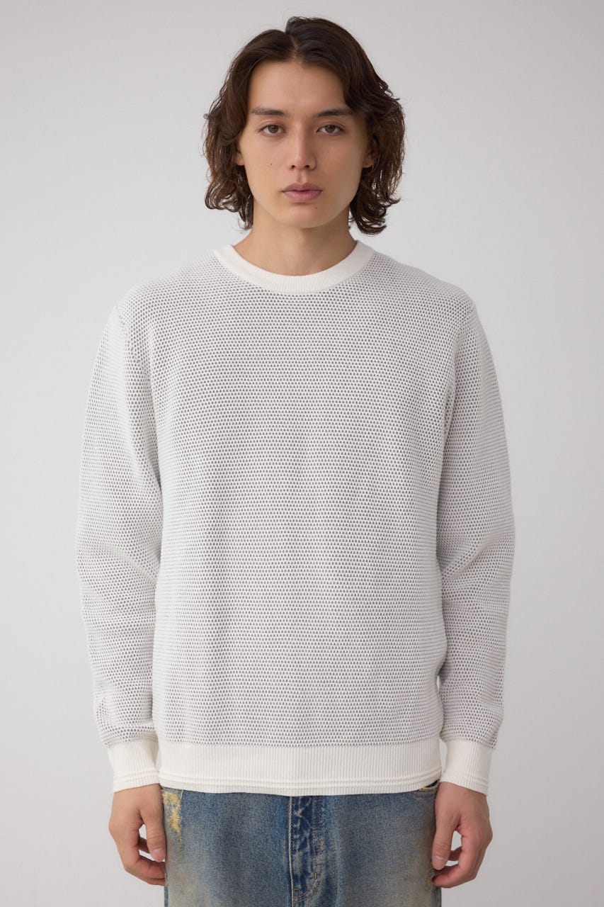 ハニカムクルーネックニット O/WHT M