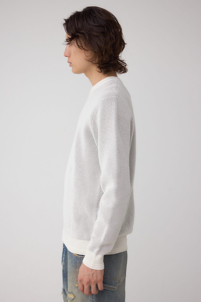ハニカムクルーネックニット O/WHT M