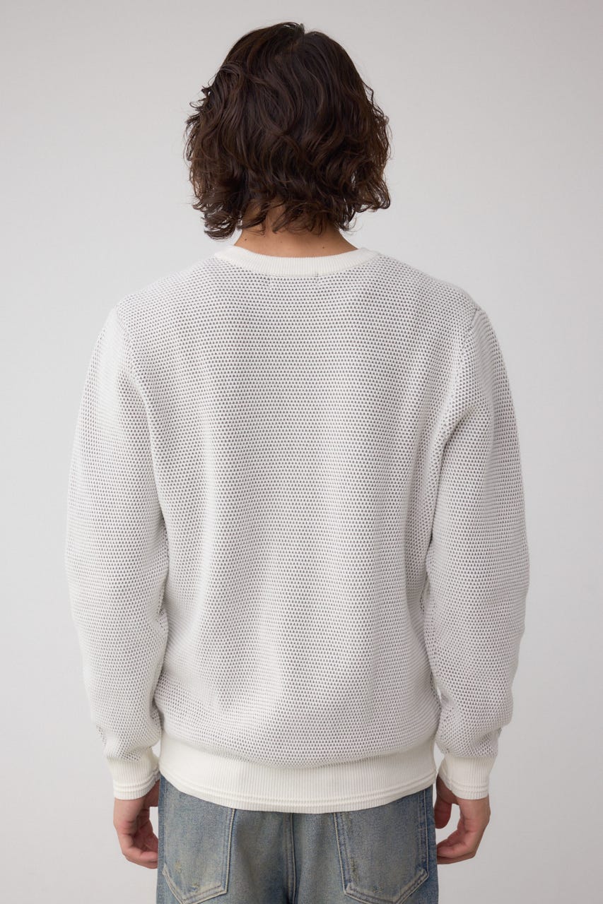ハニカムクルーネックニット O/WHT M