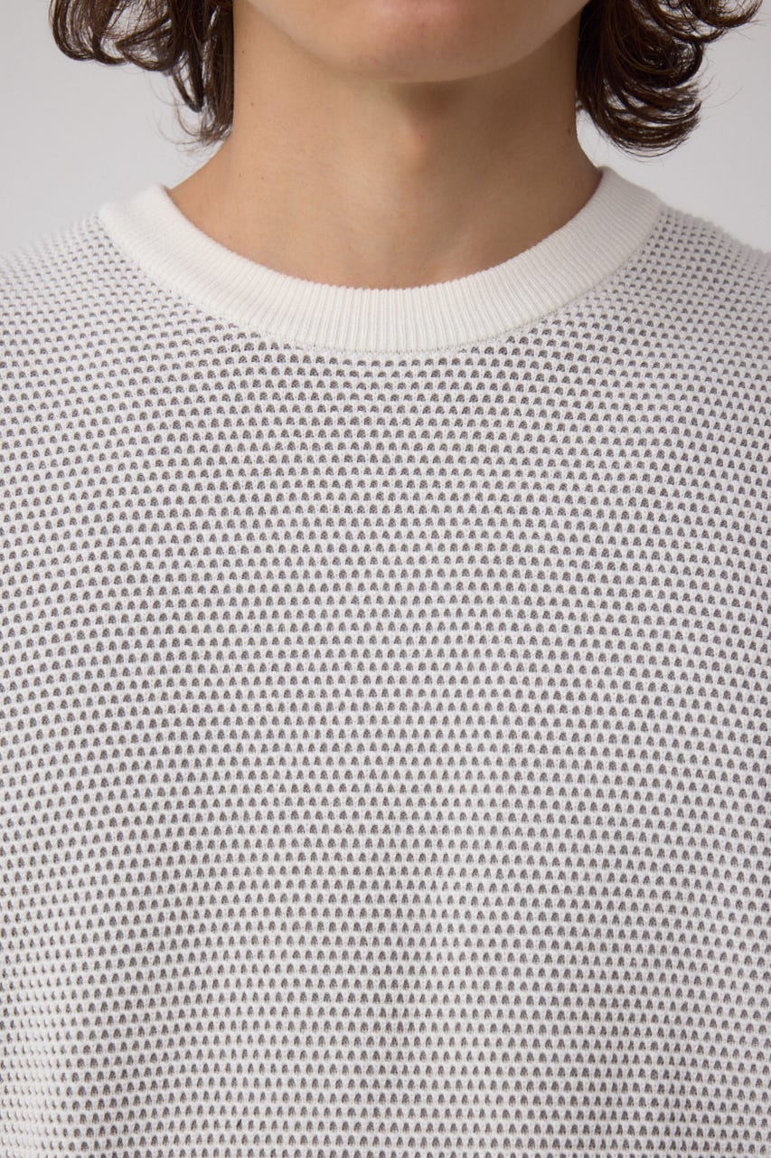 ハニカムクルーネックニット O/WHT M