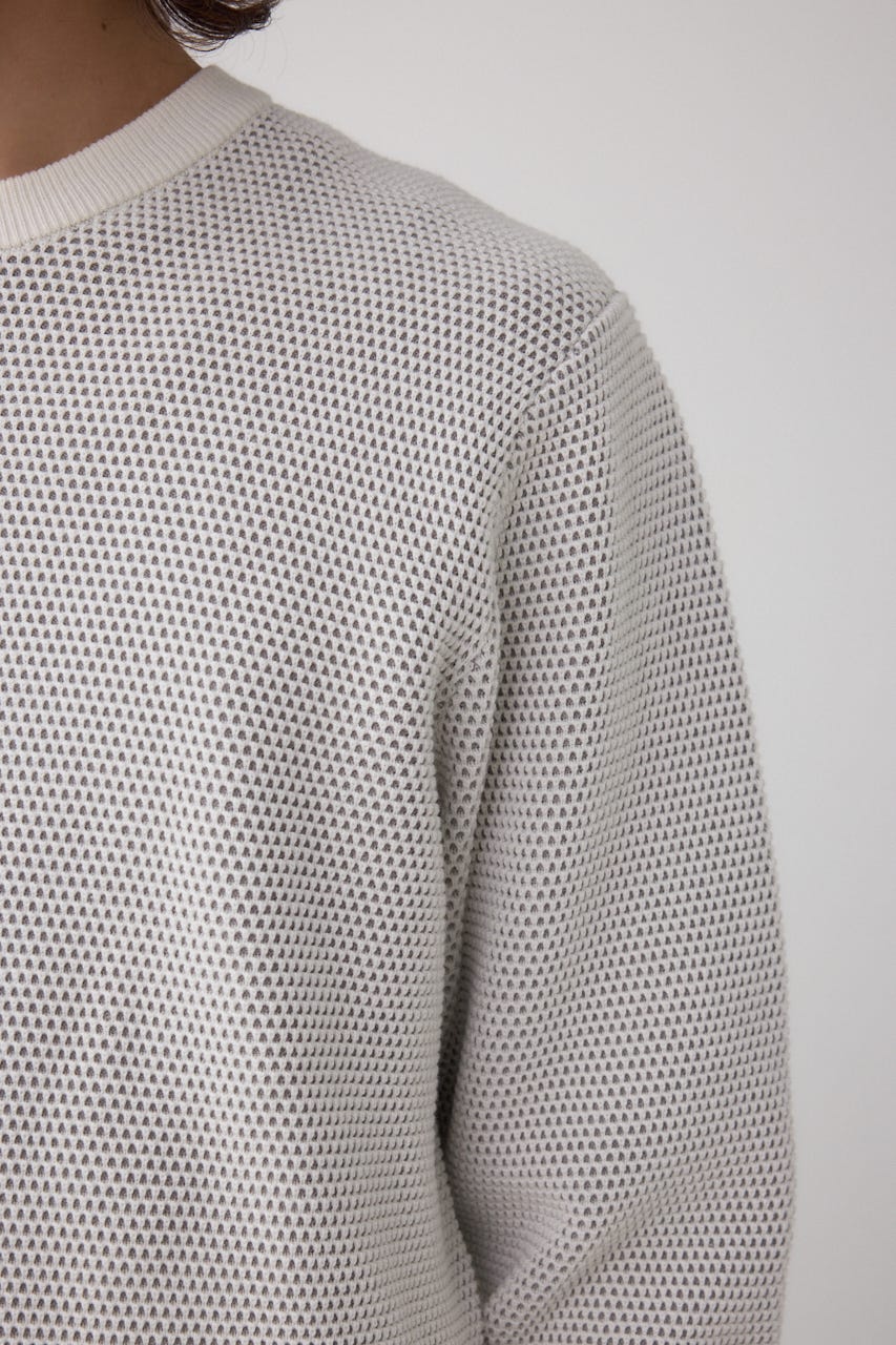 ハニカムクルーネックニット O/WHT M