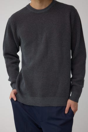 ハニカムクルーネックニット