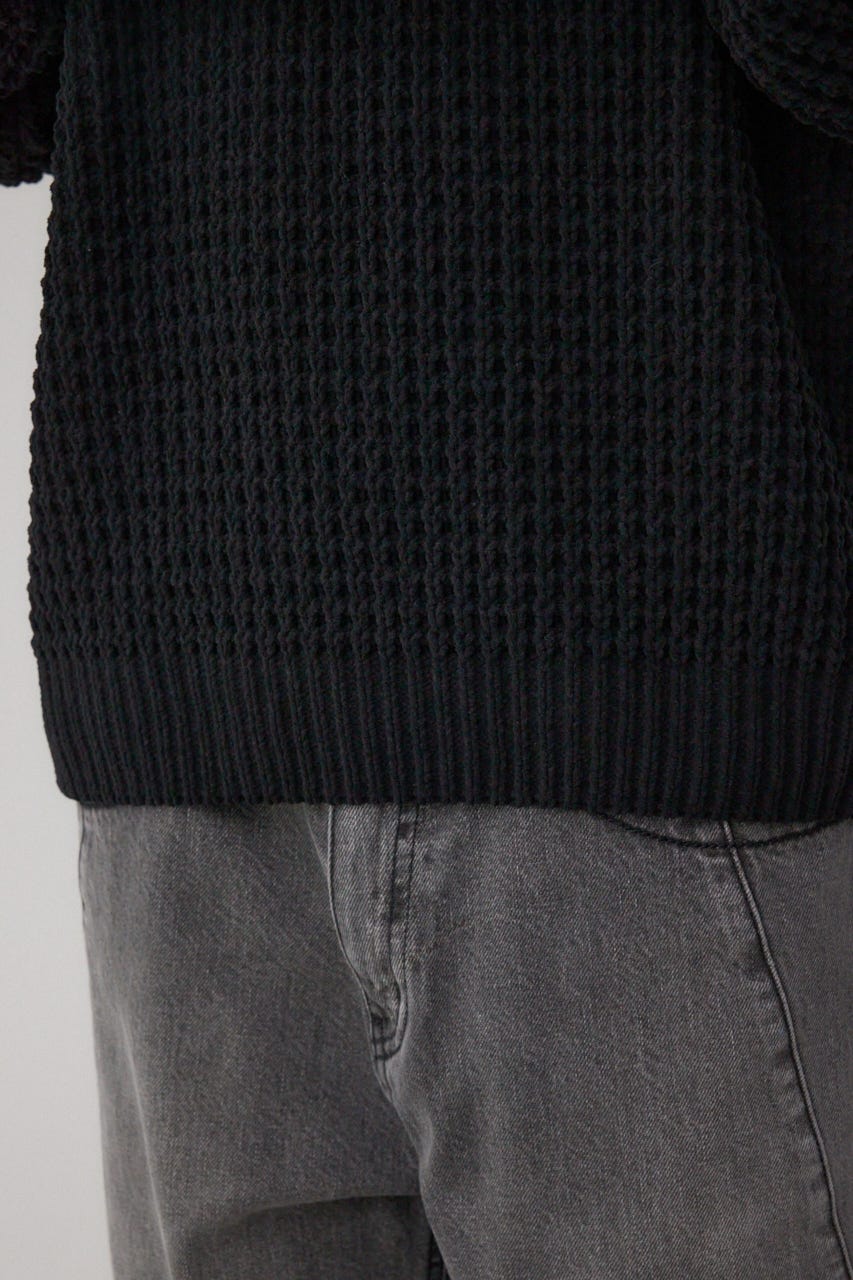 ワッフル編みマットモールニット BLK M