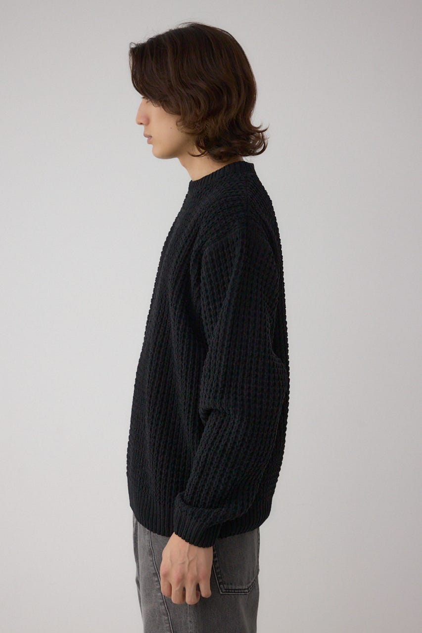 ワッフル編みマットモールニット BLK M