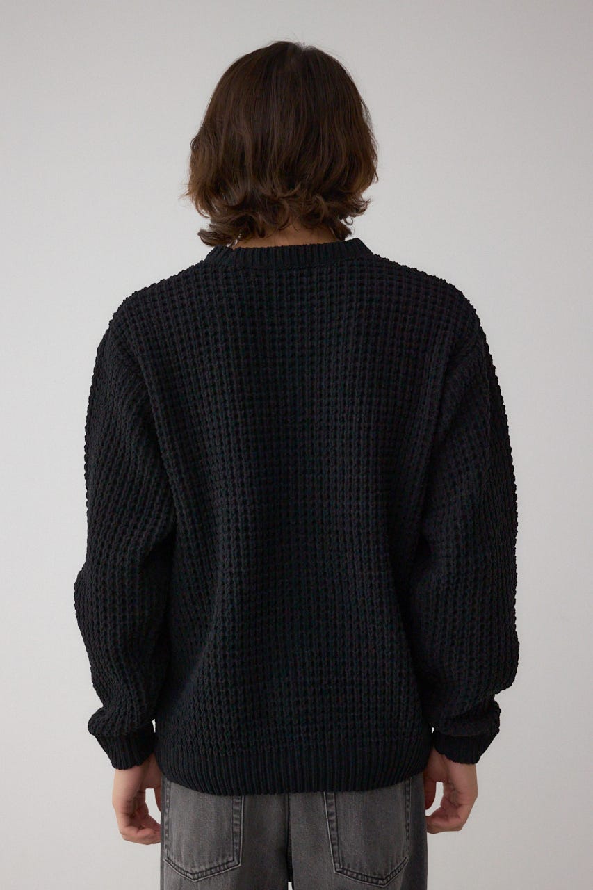 ワッフル編みマットモールニット BLK M