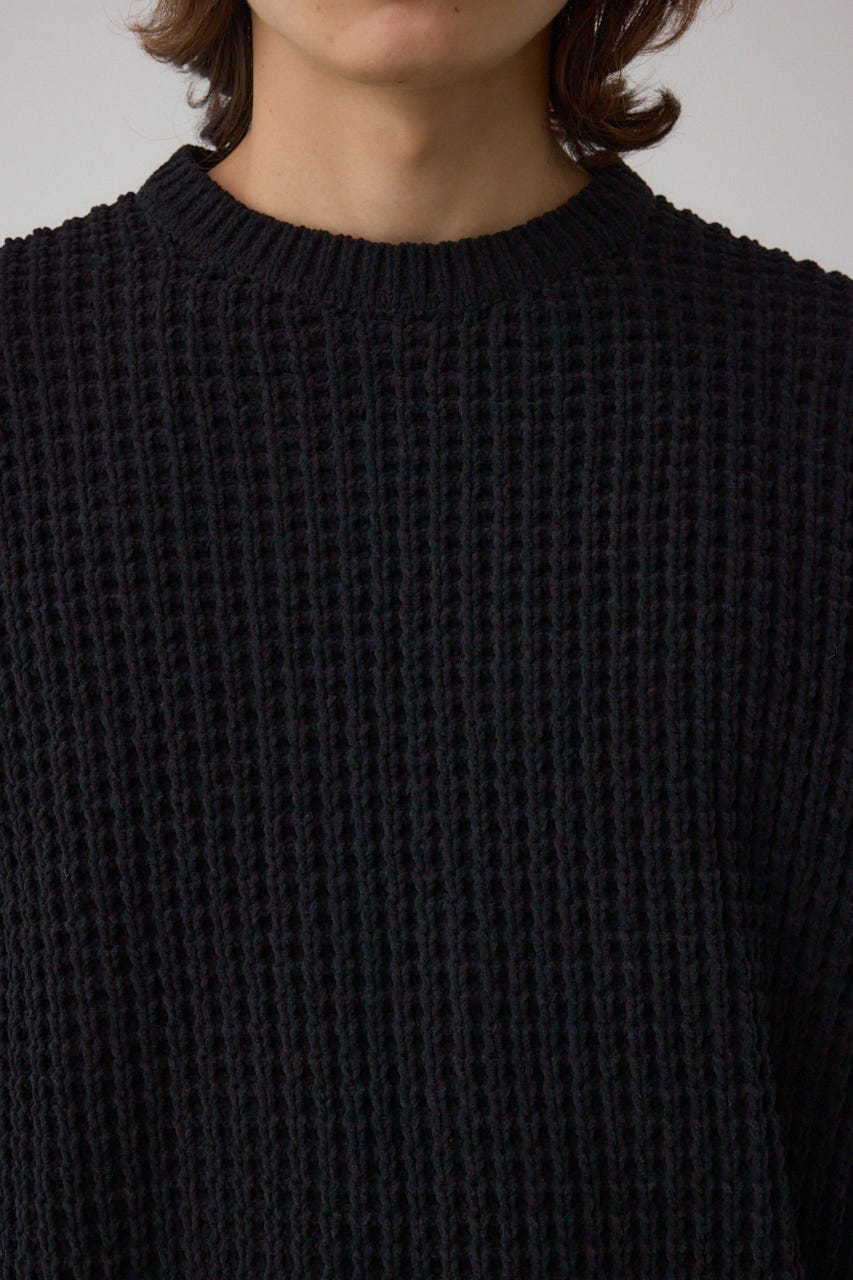 ワッフル編みマットモールニット BLK M