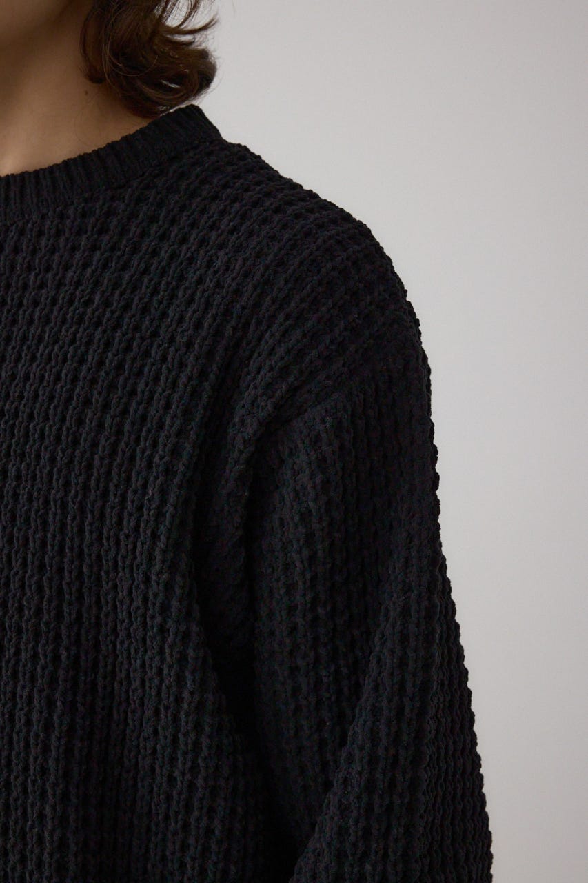 ワッフル編みマットモールニット BLK M