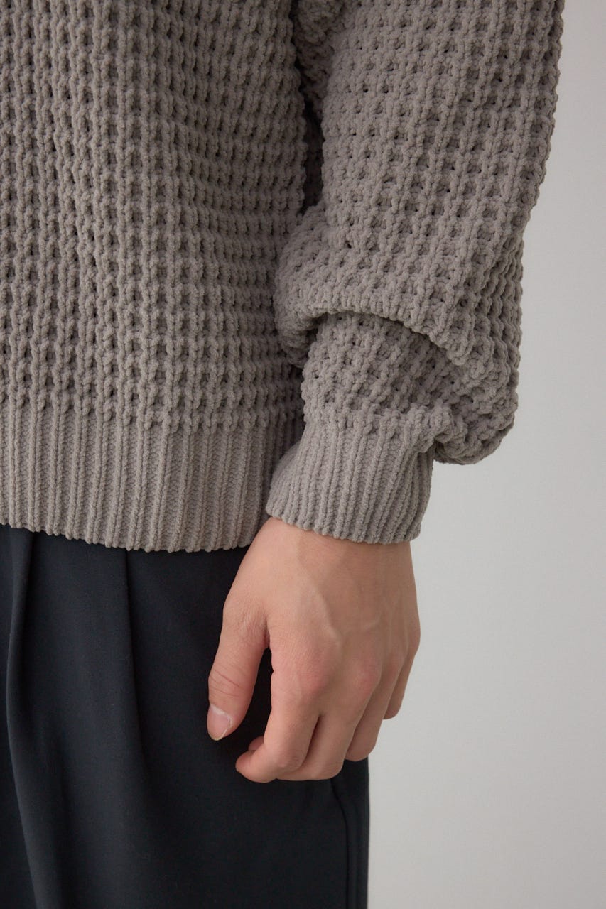 ワッフル編みマットモールニット GRY L