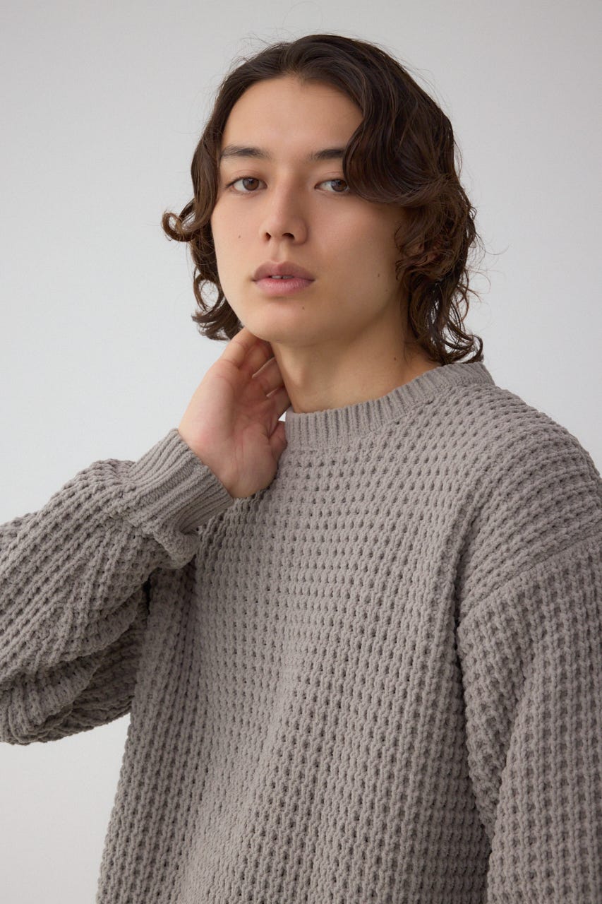 ワッフル編みマットモールニット GRY L