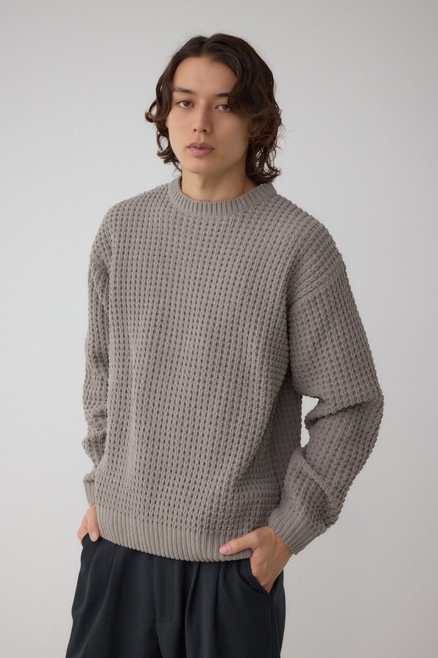 ワッフル編みマットモールニット GRY L