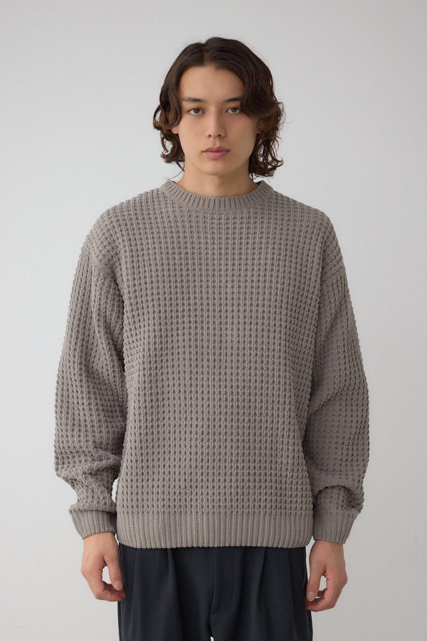 ワッフル編みマットモールニット GRY L