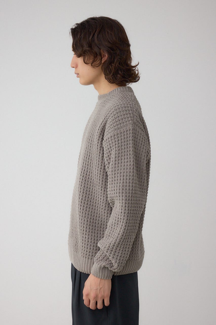 ワッフル編みマットモールニット GRY L