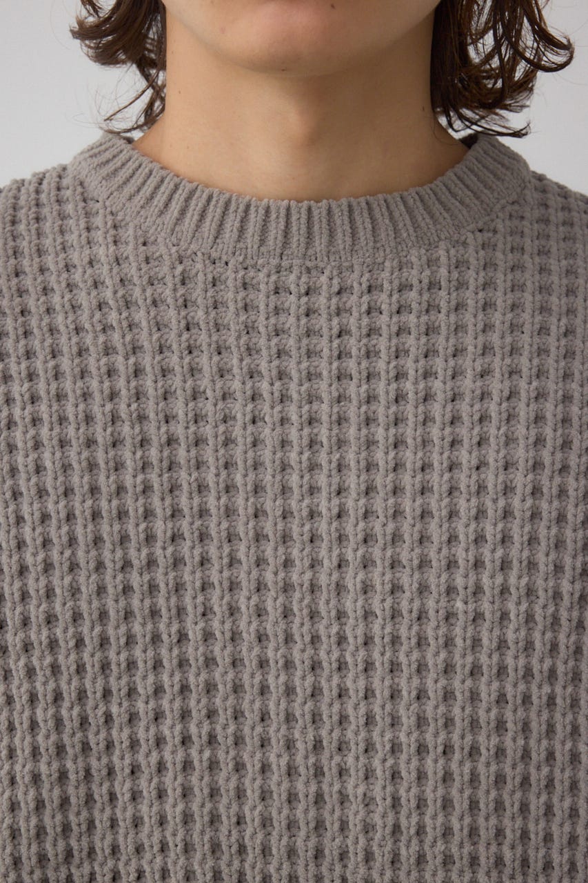 ワッフル編みマットモールニット GRY L
