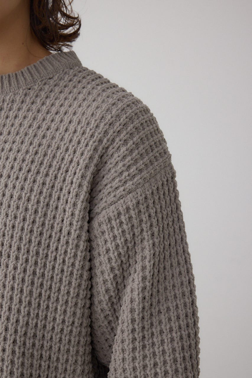 ワッフル編みマットモールニット GRY L