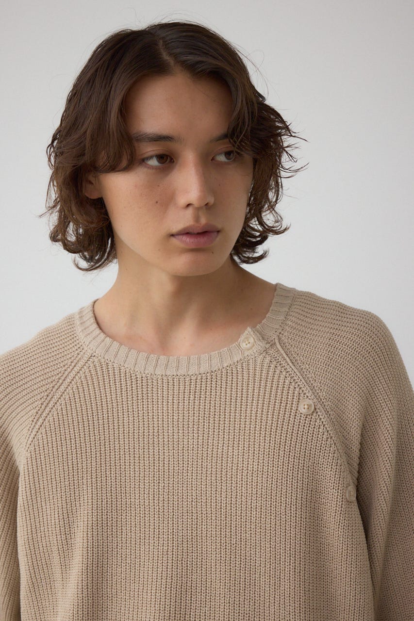 ショルダーボタンニットトップス BEG S