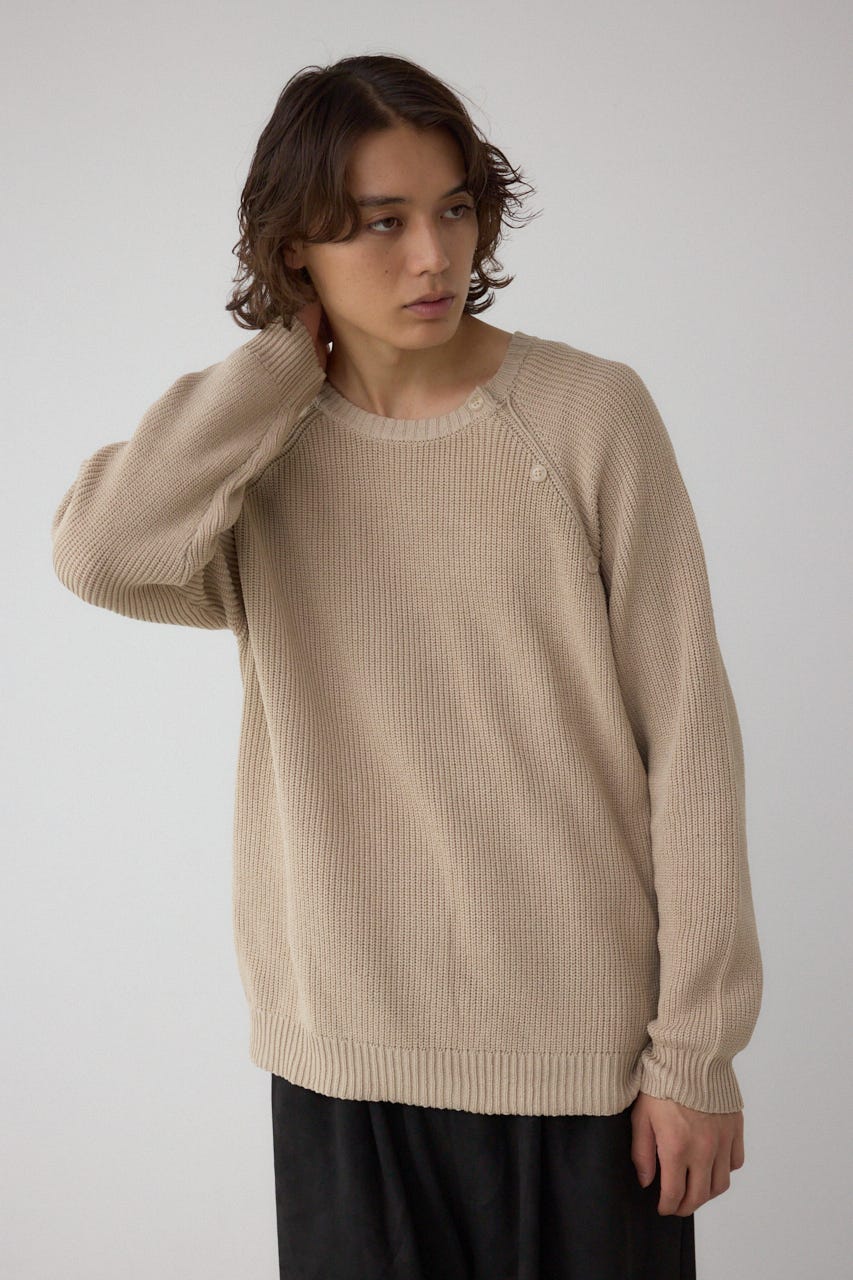 ショルダーボタンニットトップス BEG S