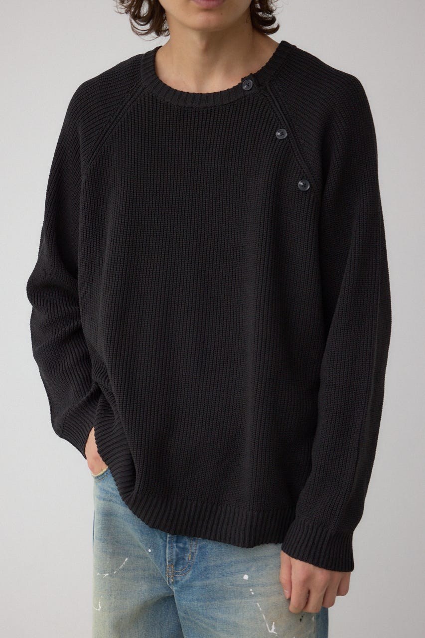 ショルダーボタンニットトップス BLK S