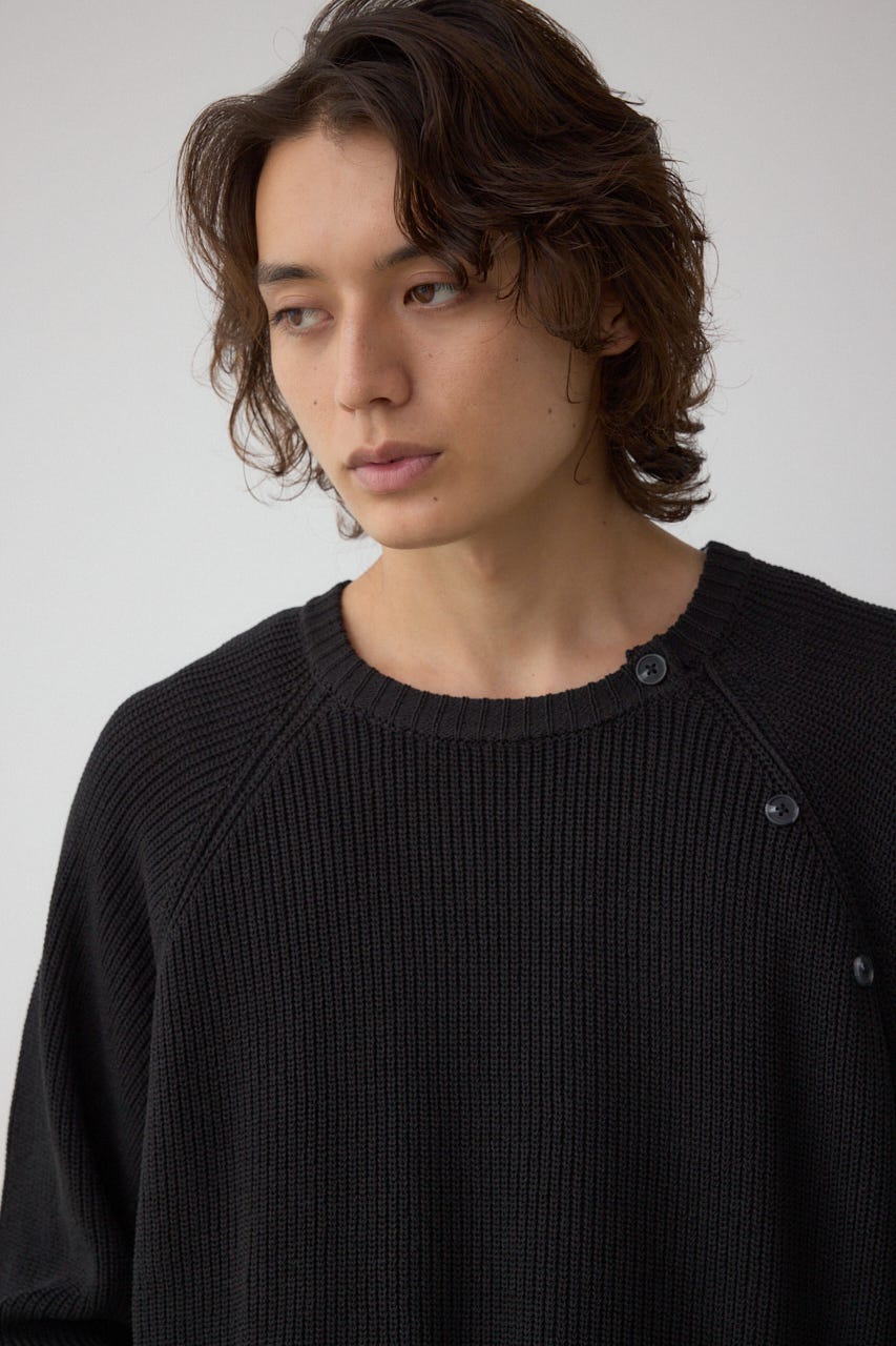 ショルダーボタンニットトップス BLK S