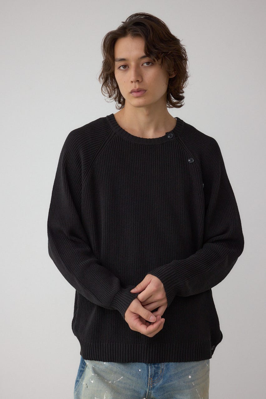 ショルダーボタンニットトップス BLK S