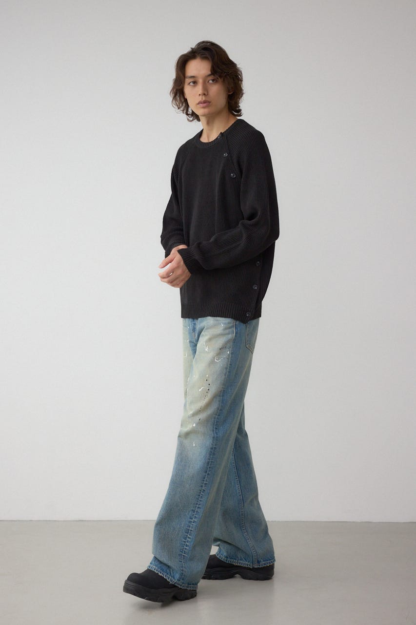 ショルダーボタンニットトップス BLK S