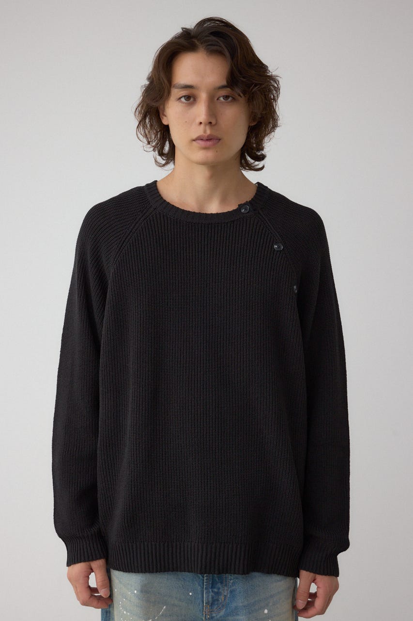 ショルダーボタンニットトップス BLK S