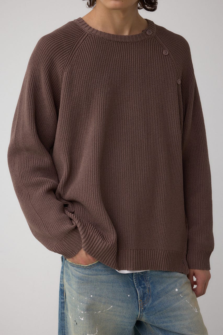 ショルダーボタンニットトップス BRN S