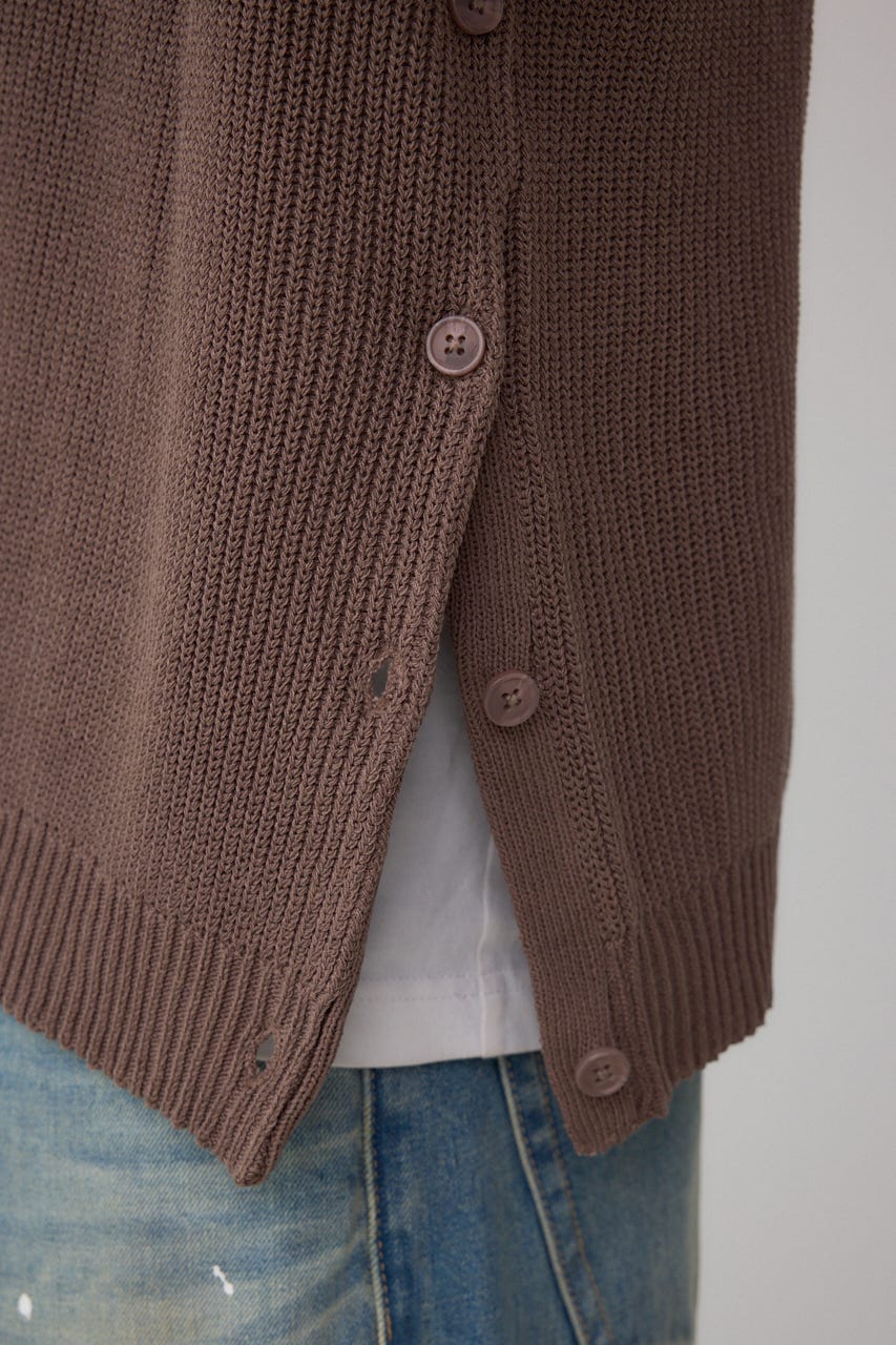 ショルダーボタンニットトップス BRN S