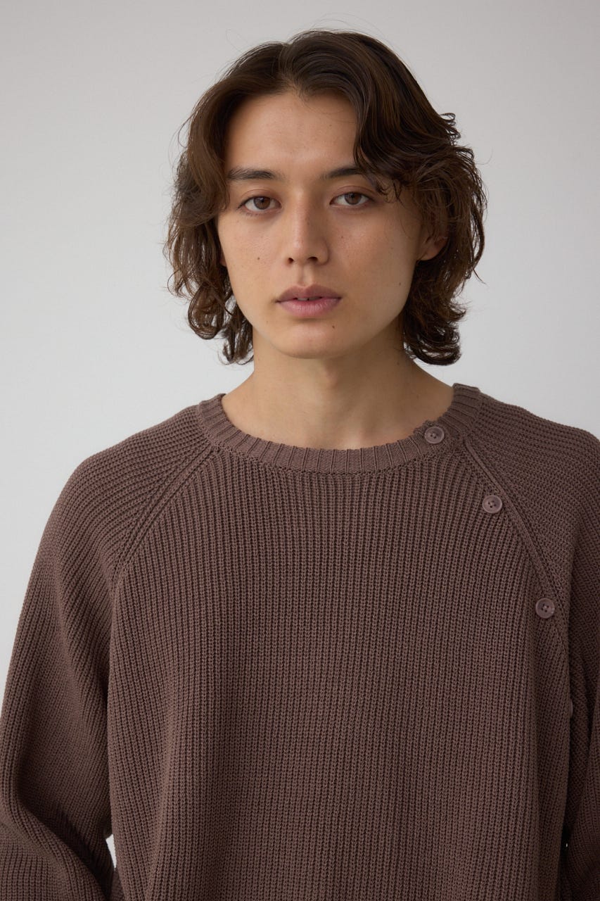 ショルダーボタンニットトップス BRN S