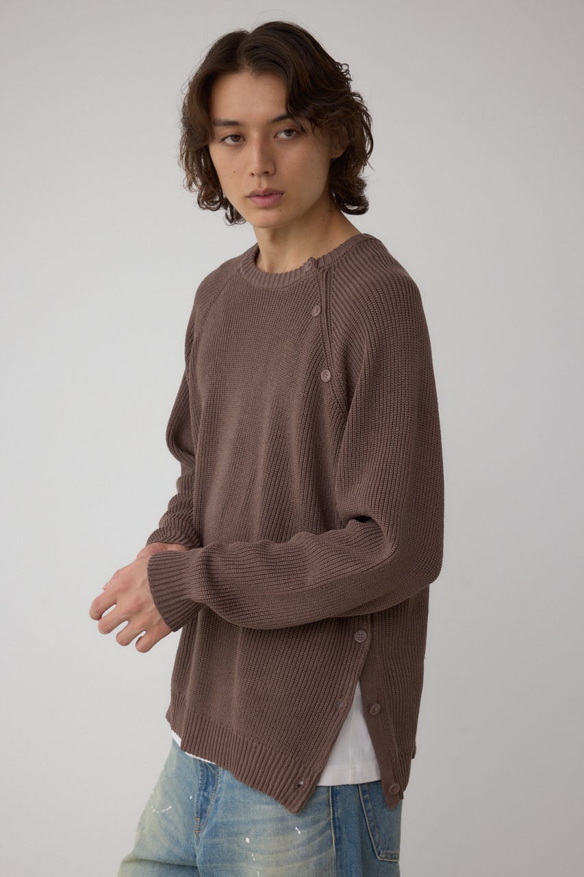 ショルダーボタンニットトップス BRN S