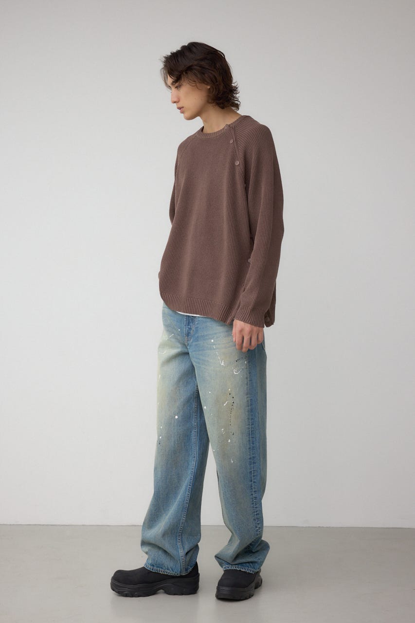 ショルダーボタンニットトップス BRN S