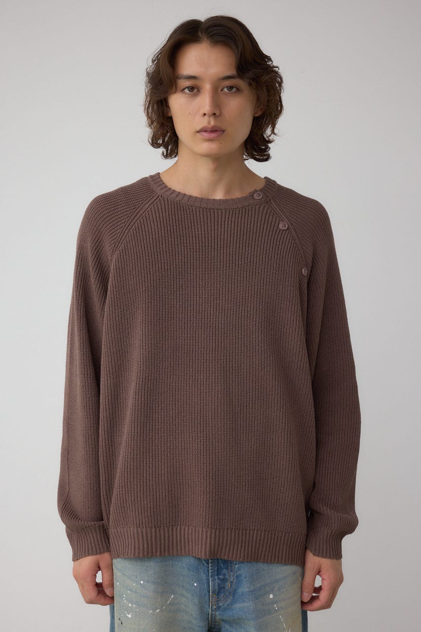 ショルダーボタンニットトップス BRN S